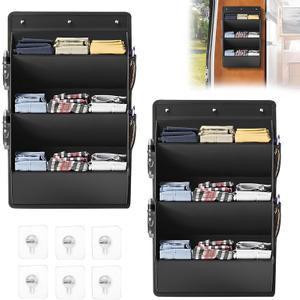 3 Layers Rv Shoe Storage, 2 Pack Hanging Shoe Organizer with Sticky Adhesive Tape, Over the Door Shoe Rack for Closet, Large Deep Pockets Wall Hanging Shoe Organizer for Boots in RV, Dorm, Black
