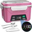 EAST OAK Cordless Electric Lunch Box for Adults, Heated Lunch Box Battery Powered with Automatic Heating, 5.5 Cups Portable Food Warmer with Removable Tray Divider (Pink)