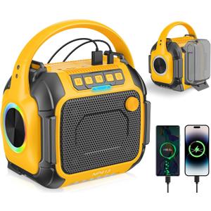 Portable Bluetooth Speaker Compatible for Dewalt 20V Battery(NO Battery), Wireless Speaker with FM Radio, 3.5mm AUX Audio Port, USB/Type C Charging & TFCard Input, for Outdoor Jobsites Camping