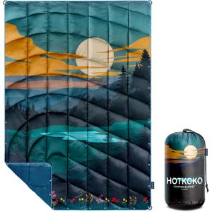 Camping Blanket,Lightweight Puffy Printed Camping Blanket Packable Outdoor Blanket for Camping,Traveling, Stadium, Hiking, Picnics (39x55", Dusk Pool-thick)
