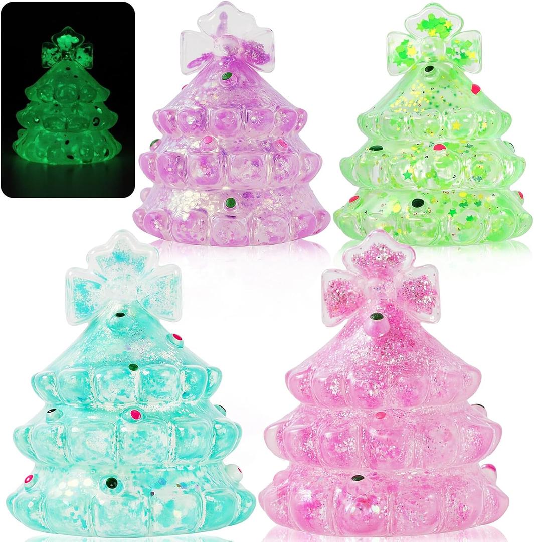 Christmas Stocking Stuffers - Glow in The Dark-Squishy Fidget Toys for Kids, Gifts for Boys Girls Age 3+ 4Pcs- Christmas Tree