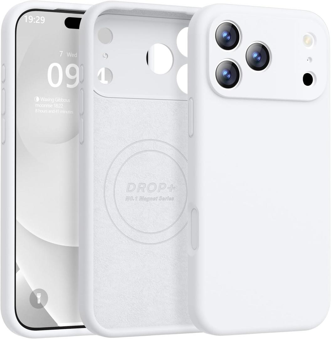 Magnetic for iPhone 17 Pro Max Case [Compatible with Magsafe] [Premium Silicone Satin-Smooth Touch] Slim Shockproof Anti-Scratch Microfiber Lining Case, 6.9 inch, White