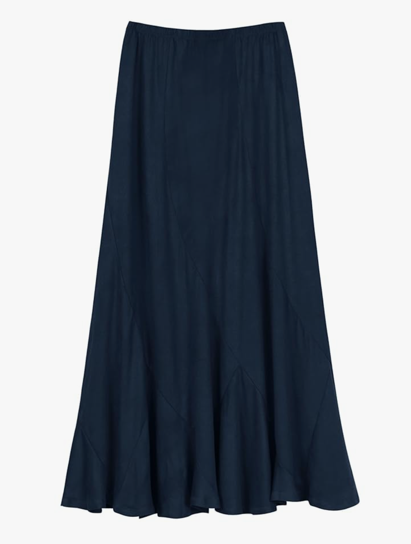 Urban CoCo Women's Faux Suede Elastic Waist Midi Long Skirt A Line Women Flowy Fall Winter Skirts,M