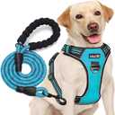 No Pull Dog Harness Adjustable Reflective Oxford Easy Control Medium Large Dog Harness with A Free Heavy Duty 5ft Dog Leash (L (Neck: 18"-25.5", Chest: 24.5"-33"), Blue Harness+Leash) (Large, Blue Harness+Leash)