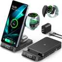Wireless Charging Station for Samsung Devices with Alarm Clock, 3 in 1 Foldable Wireless Charger for S26 Ultra S25/Z Fold 7/6/Z Flip, Galaxy Watch Charger for Samsung Watch Ultra/8/7, Buds