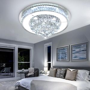 24" Modern Crystal Dimmable Chandeliers for Living Room LED Chandeliers Flush Mount Ceiling Light Fixture Dining Room Bedrooms Silver