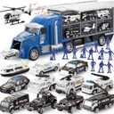 JOYIN 25 in 1 Police Rescue Truck Car Toy Set with Sounds and Lights, Mini Vehicles in Carrier Truck, Play Police Patrol Rescue Vehicle Toy, Birthday Gifts for Over 3 Years Old Boys