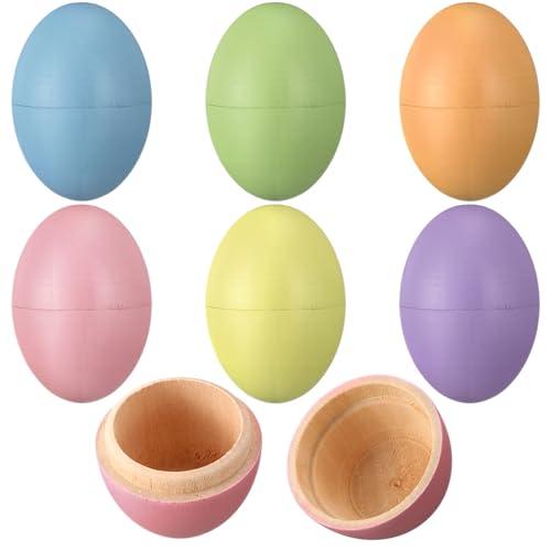 CroBlissful 6 Pcs Wooden Easter Eggs 2.76 Inch Fillable Fake Easter Eggs Bulk Reusable DIY Empty Wooden for Crafts Hunt Basket Stuffers Fillers Party Favor Decorations (Macaroon)