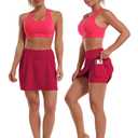 BUBBLELIME Women Adjustable Running Tennis Skort Pockets Workout Golf Skirt (Red, M)