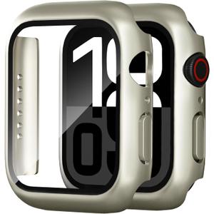 2 Pack Case for Apple Watch Screen Protector, Hard PC Case with Tempered Glass Protective Cover Guard Bumper, Slim Apple Watch Cover for iWatch  44mm-SE 3/SE 2/SE, Series 6/5/4
