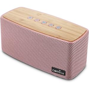 comiso Bluetooth Speakers, Portable Speaker 5.0 with 20W Stereo Sound, Wireless Stereo Pairing, Wood Bluetooth Audio with Subwoofer, 24H Playtime, Hands-Free, Great for Office, Home, Outdoor(Pink)