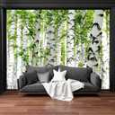 Cliouar-Photo Wallpaper Birch Forest Landscape Trees Poster Nature Lovers Green Forest Bedroom Decoration Mural 158"x110"(Not Peel and Stick)