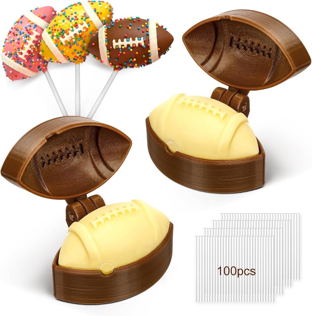 2 Pcs Football Cake Pop Mold with 100 Pcs Sticks Football Mold for Sports Ball Theme Cake Decoration Candy Cupcake Decorations Baking Tools Accessories for Home Baking Birthday Parties