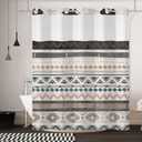 Beige Bohemian No Hook Shower Curtain,Boho Stripe Double-Layered Shower Curtain with Snap-in Liner and Weights,National Style Fabric Bath Curtain with See Through Mesh, 71x74in