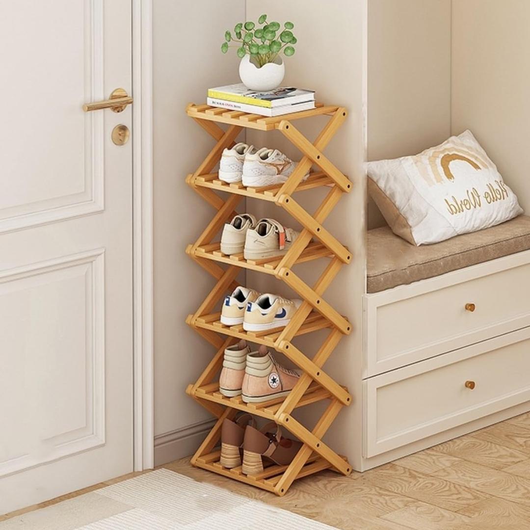 Vertical Narrow Shoe Rack, 6 Tier Portable Folding Shoe Storage Rack, Without Installation Free Standing Shoe Rack for Corridors, Bedrooms Living Room Corner and Small Spaces (6 Tier)