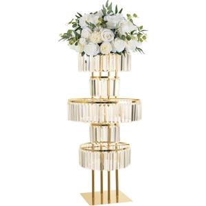 Gold Crystal Vases for Centerpieces, 47.2in Metal Pedestal Stands for Table Chandelier Centerpiece Wedding, 5 Tier Round Flower Stand for Wedding Reception Birthday Party Events Home Decor