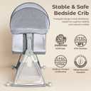 Grobeybees 3-in-1 Bedside Bassinet for Baby, Height Adjustable Bedside Sleeper with Breathable Mesh, Storage Basket & Wheels, Easy Assembly, Includes Mattress Grey | Wheels, Storage basket, Adjustable height, Inclined Anti-Reflux, Bedside Sleeper, Breathable Mesh, Crib