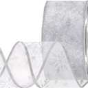 Silver Wired Christmas Ribbon - Snowflake Sheer Glitter Ribbon for Christmas Tree, Gift Wrapping, Decorations - 2.5 inch x 50 Yards