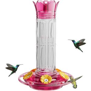 Birdream Hummingbird Feeder for Outdoors Hanging 10 Ounces 5 Feeding Ports, Plastic Hummingbird Feeders with Ant Moat Leak Proof - Pink