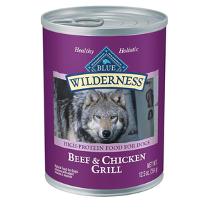 Blue Buffalo Wilderness Adult Wet Dog Food, High-Protein & Grain-Free, Made with Natural Ingredients, Beef & Chicken Grill, 12.5-oz. Cans, 12 Count, BBD 09/29/27