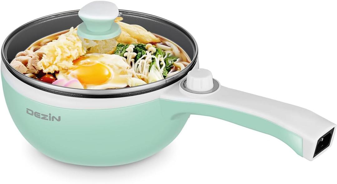 Dezin Hot Pot Electric Upgraded, Non-Stick Saut Pan, Rapid Noodles Electric Pot, 1.5L Mini Portable Hot Pot for Steak, Egg, Fried Rice, Ramen, Oatmeal, Soup with Power Adjustment