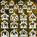 Qunclay 36 Pcs Christmas Nativity Scene Ornaments Wooden Religious Christmas Tree Decorations Birth of Jesus Christian House Xmas Wood Hanging Ornaments for Tree Home Window Xmas Gift (White,Classic)
