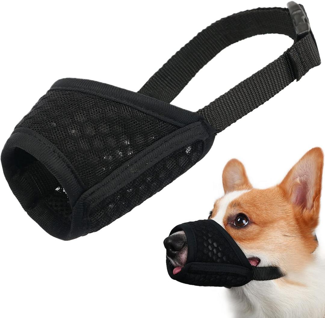 Mayerzon Dog Muzzle, Puppy Soft Mesh Muzzle for Small Medium Large Dogs Chihuahua Poodles Beagle Dachshund Corgis Labrador for Biting Chewing Grooming that Allows Panting Drinking(S, Black)