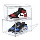 HIYOHIYO 2-Pack Acrylic Clear Stackable Shoe Boxes for High-end Sports Shoes 360°Clear Acrylic Display Shoes Boxes Fully Transparent Display Box with Magnetic Door for Ankle Boots High Heels Size 14