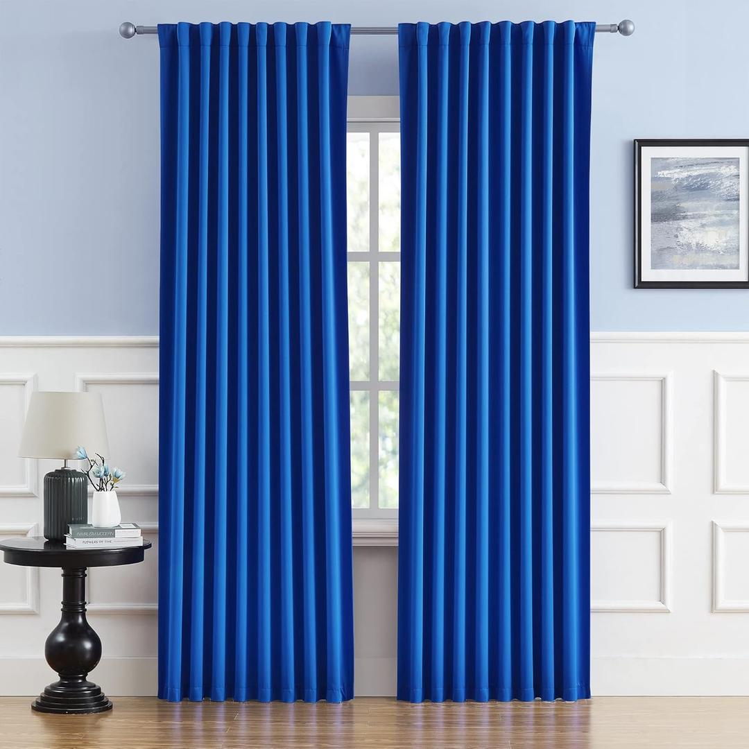 DUALIFE Royal Blue Curtains Room Darkening CurtainsRod Pocket and Back Tab Thermal Insulated Drapes 52x96 Inch2 Panels