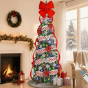 Uspring 6 FT Pop Up Christmas Tree with Lights, Artificial Collapsible Pink Christmas Trees with Remote Control & Colorful LED Light, Pre Decorated Surround Ribbon, Ball Ornaments, Holiday Party Decor