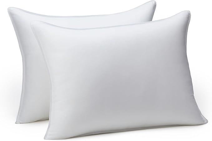 Amazon Basics Down Alternative Bed Pillows for Back and Side Sleepers, Medium Density, 20" x 20", White, 2-Pack