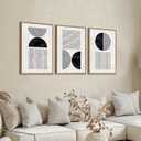 Framed Black and White Wall Art Canvas Set Mid Century Boho Pictures Modern Geometric Lines Circles Wall Decor Minimalist Bohemian Abstract Painting Artwork for Living Room Bedroom Office 16"x24"x3Pc