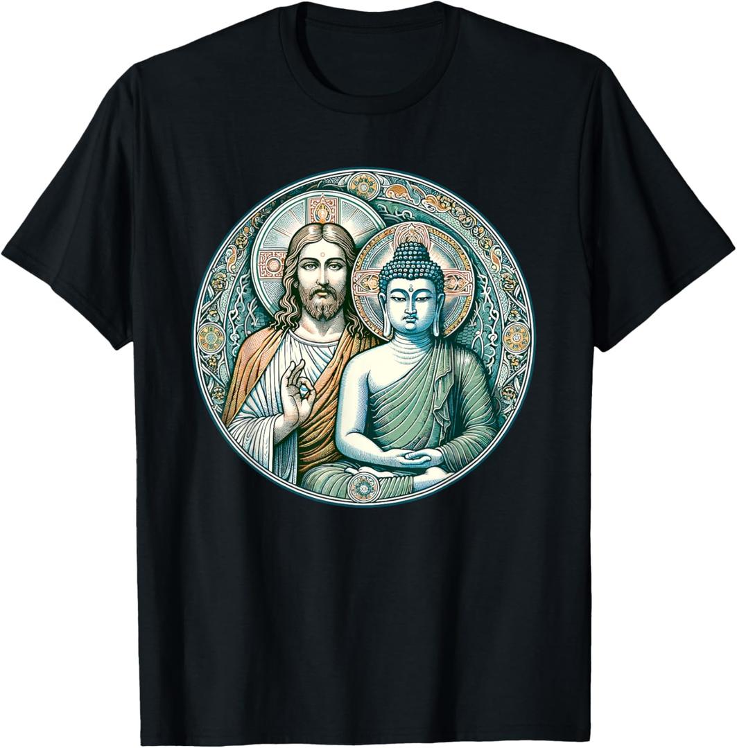 Buddha and Jesus Christ T-Shirt (Small, Black)