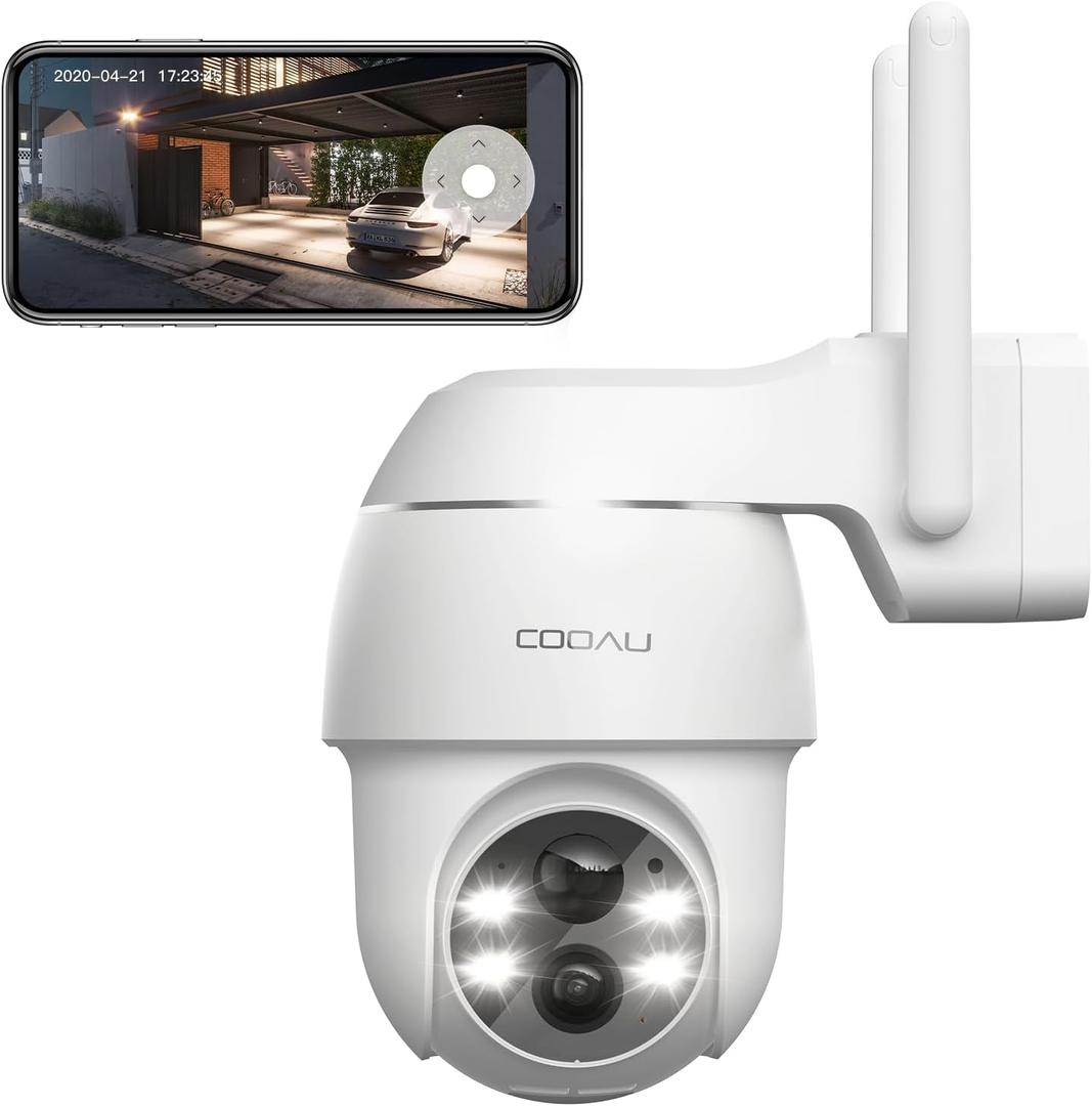 COOAU 2K Security Cameras Wireless Outdoor, Easy Setup, 355 Pan & 90 Tilt, Camera for Home Security with Color Night Vision, PIR Detection, Two-Way Audio, IP66 Waterproof, Local/Cloud Storage