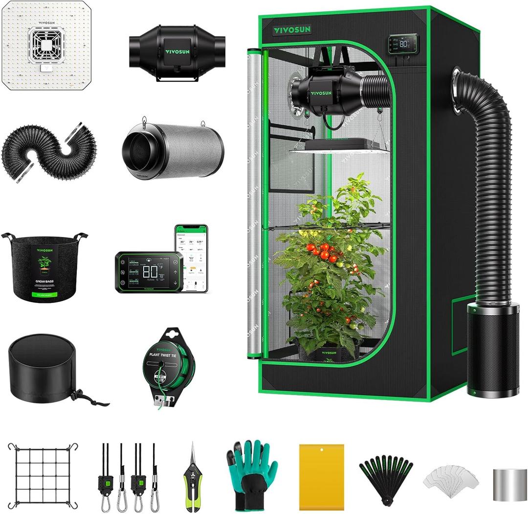 VIVOSUN GIY Smart Grow Tent System 2x2, WiFi-Integrated Grow Tent Kit, with Automate Ventilation and Circulation, Schedule Full Spectrum 100W LED Grow Light, and GrowHub E42A Controller (24"x24"x48")