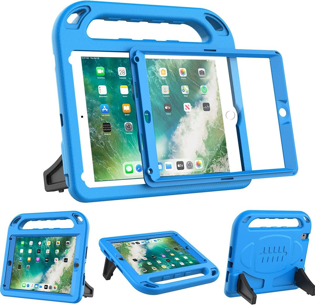 BMOUO Kids Case for iPad 6th/5th Generation (iPad 9.7-inch, 2017/2018), iPad 9.7/Air 2 Case with Screen Protector, Shockproof Handle Stand iPad 6th 5th Generation Case for Kids, Blue