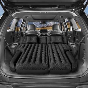Inflatable SUV Air Mattress: Double-Sided Flocking Car Mattresses for Back SUV, Travel Camping SUV Sleeping Bed Mattress with Air Pump 2 Pillows (Black)