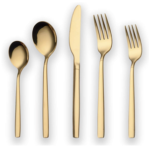 Berglander 40 Piece Titanium Gold Plated Stainless Steel Flatware Set, 40 Pieces Golden Silverware Set, Golden Cutlery Set, Service for 8 (shiny Gold)