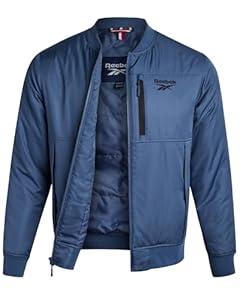 Reebok Mens Bomber Jacket - Insulated Zip Up Windbreaker Jackets for Men - Casual Golf Gym & Hiking Mens Lightweight Jackets, Size Small, Mineral Blue