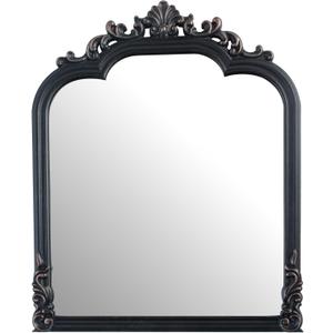 25"x18"in Black Arched Wall Mirror, Antique Baroque Wall Mirror Decoration, Fireplace/Entrance/Living Room/Bedroom/Kitchen/Farmhouse/Bathroom Home Decor。(Black)