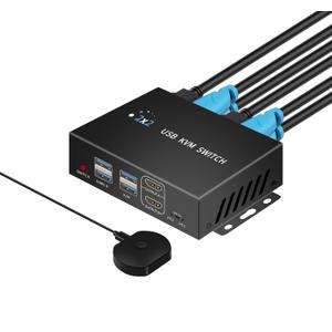 Dual Monitor Kvm Switch 2 Monitors 2 Computers HDMI 4k@60HZ,USB3.0. kvm switches 1 Monitors 2 Monitor 2 Computers,USB switcher 2 Computers Keyboard Mouse Switch