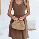 CNJFJ Womens Summer Shoulder Tie Strap Babydoll Dress Casual Scoop Neck A-Line Skater Swing Mini Sundress (XXXL)