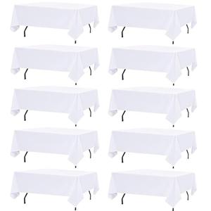 10 Pack White Table Cloth Rectangle Table Cloths for 8 Foot Rectangle Tables 60 X 126 Inch Washable Polyester Table Covers, Reusable & Wrinkle Resistant for Weddings, Parties, Events, and Everyday Use