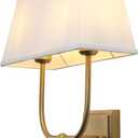 PERMO Transitional Double Sconce 2 Lights Indoor Sconce Wall Lighting with White Textile Fabric Square Shade for Bedroom Bedside Living Room (Antique Brass)