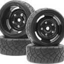 ShareGoo RC 1/10 Scale On Road Tires OD2.55 Rubber & Wheel Rims 12mm Hex Compatible with Traxxas 4 Tec 2.0 Tamiya TT01 XV01 Kyosho WR8 Sakura WLtoys HPI 1/10 RC On Road Racing Car