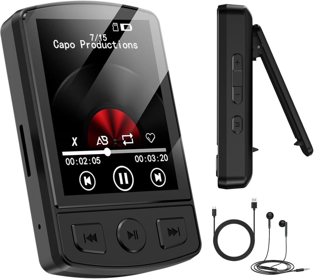 MP3 Player with Clip 64GB Mini MP3 Player with Bluetooth 5.2,Portable MP3 Music Player with Earphones,HiFi-Speaker,FM Radio,Voice Recorder,E-Book for Outdoor,Home,Sporting (Black)