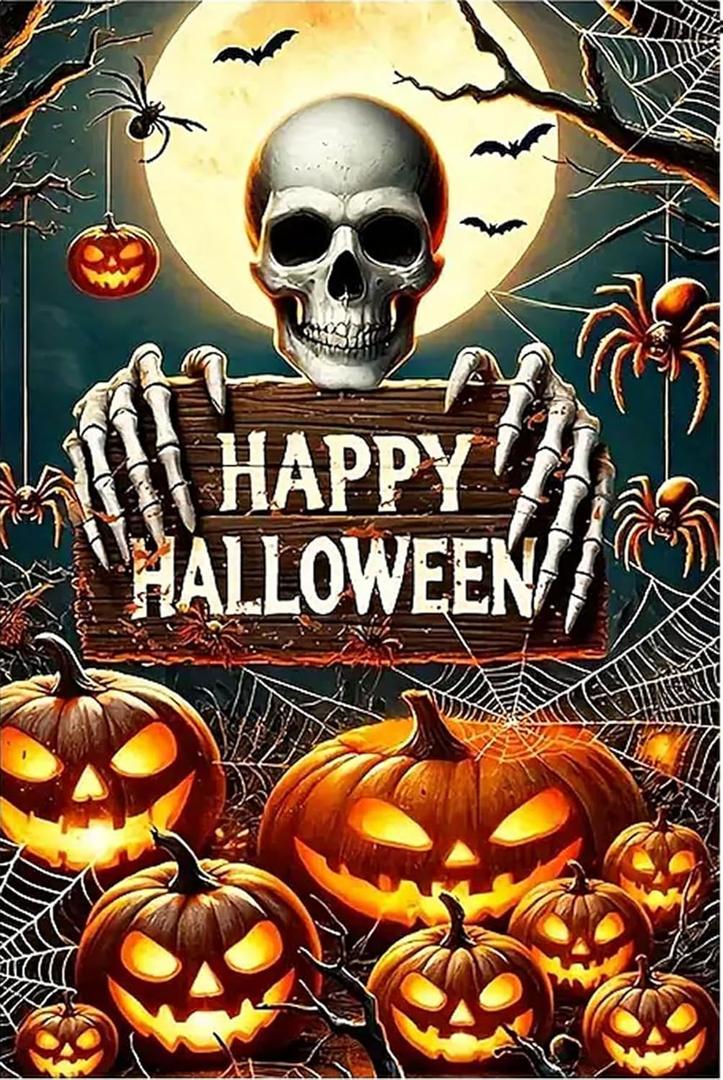Halloween Skull Pumpkin Diamond Art Kits for Adult, Horror Bat Spider Web Diamond Painting Kits for Beginner, DIY Full Drill Rhinestone Diamond Dots Gem Painting Art Craft Home Decor 12 x16 Inch