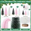 Meooeck 12 Pcs Mini Christmas Trees Bottle Brush Christmas Trees 4 Sizes 4/6/8/10 Inch Artificial Xmas Tree with Wood Base Winter Fake Pine Tree Decor for Home(Green, Pink, White)