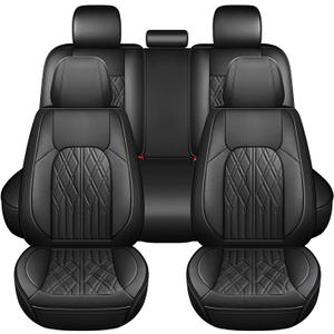 Huidasource Leather Seat Covers Full Set, Car Seat Cover Universal Fit for Most Cars Sedans SUVs Trucks, Airbag Compatible, Cup Holder Access, Easy Install, Wipes Clean, Wear-Resistant, Black, 5pcs Full Set