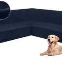 HDCAXKJ Corner Sectional Couch Covers Velvet Stretch L Shape Sofa Cover Soft Thick Sectional Slipcovers Set U Shaped Living Room Non Slip Magic Furniture Protector for Pet Dogs (Navy Blue, Large)